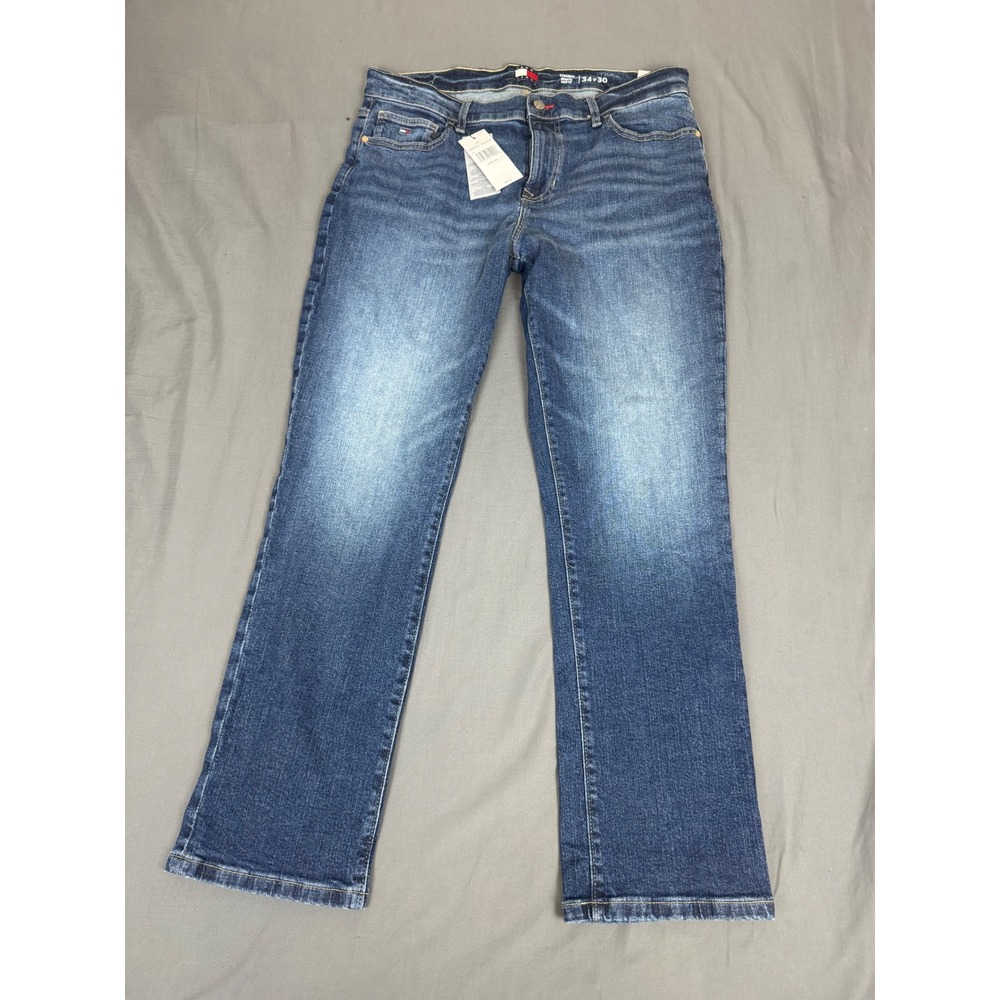 Tommy Hilfiger Mens Straight Leg Stretch Denim Jeans Medium Wash Blue ~35x30